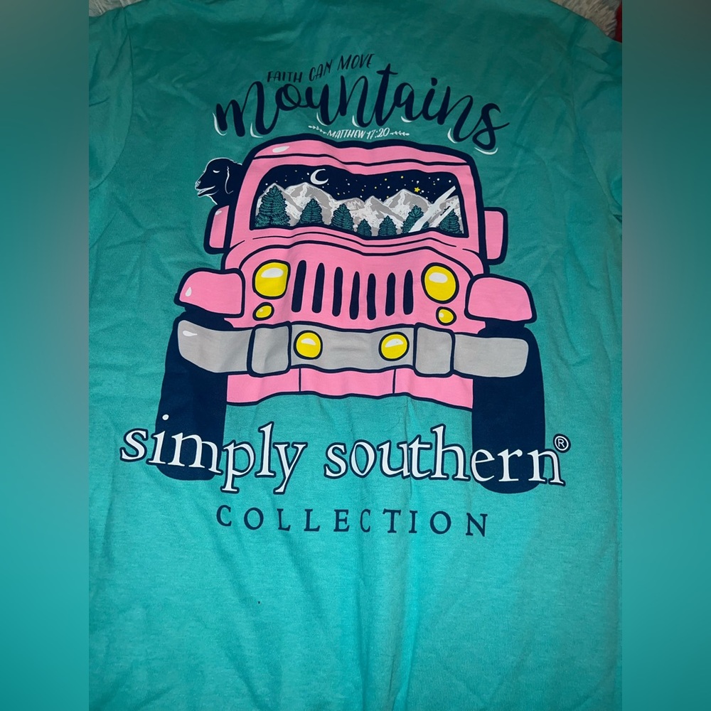 Simply Southern long sleeve T-shirt BNWT faith can move mountains Tiffany blue